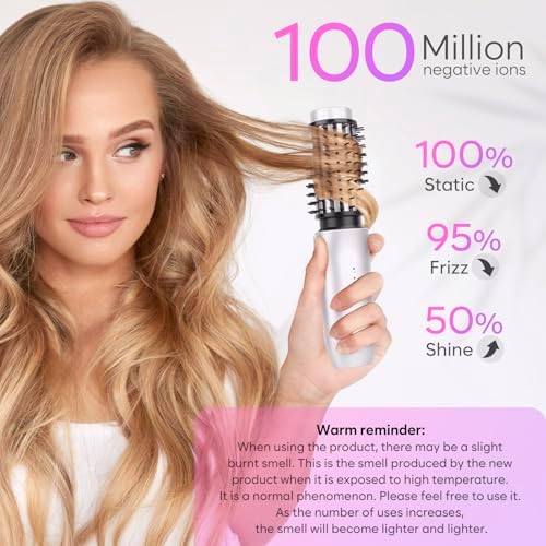 Cordless Curling Iron Brush, 2024 New Portable Travel Curling Iron Mini Brush for Women, 7000Mah USB Rechargeable Curling Wand Brush with Negative Ion, White