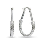 LeCalla 925 Sterling Silver Hoop Earrings for Women - Classic Diamond Cut Oval Hoop Earrings Trendy | Anti Tarnish Textured Hoops Jewelry Gifts for Women | Jewelry for Work, Party, Anniversary & Birthday 35mm