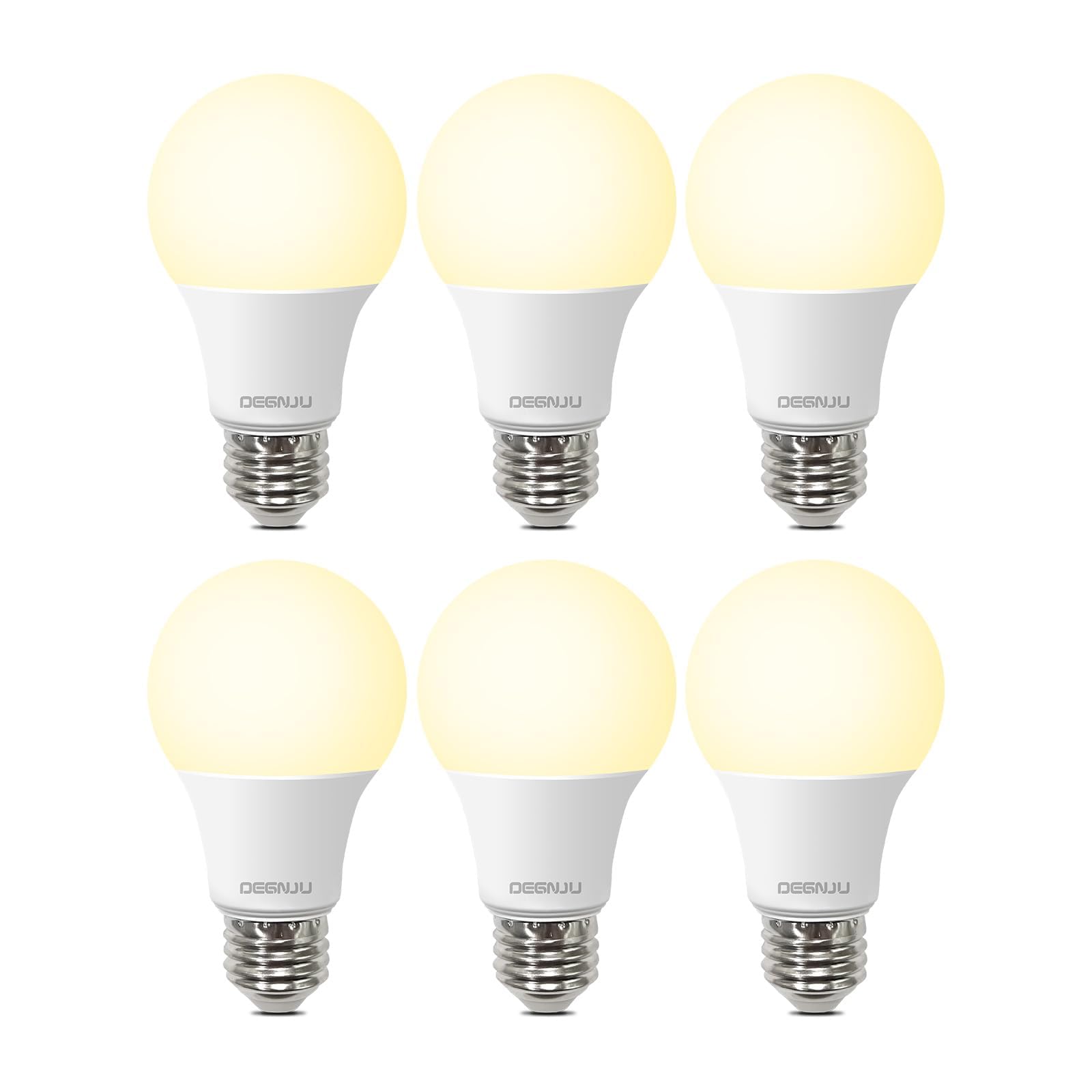 DEGNJU A19 LED Light Bulbs, 60 Watt Equivalent LED Bulbs, Soft White 2700K, 800 Lumens, E26 Standard Base, Non-Dimmable, 8W Warm White LED Bulbs for Bedroom Living Room, 6 Pack
