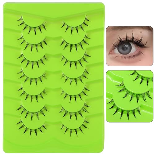 outopen 7 Pairs Manga Lashes Japanese Anime Cosplay Eyelashes Spiky Wet Look Lashes Asian False Eye Lashes Clusters (B07-Manga Lashes 7 Clusters 8-12MM)