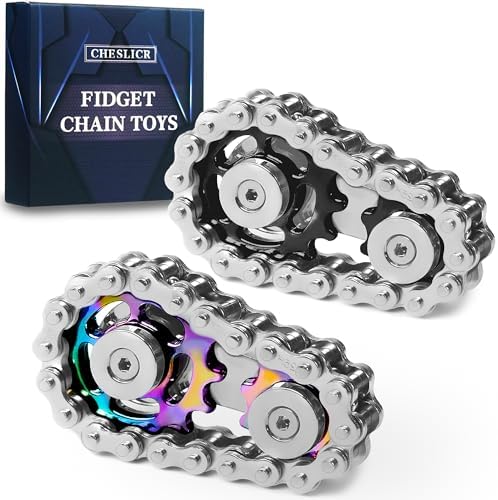 Fidget Spinners Toys for Adults Metal Figette Bike Chain Pain Stim Fidgets Toy for Teens ADHD Cool Gadgets Desk Offices Gift Anxiety Relief Items Stress Tool Sensory Spiky Toy for Autism - Color+Black