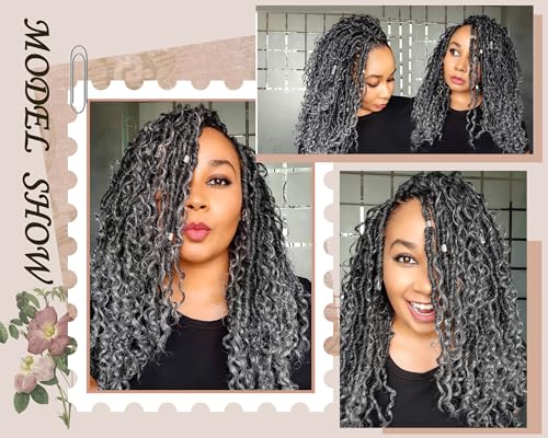 Gray River Locs Crochet Hair Black Women 8Packs 10" Short Goddess Locs Crochet Hair Curly Faux Locs Hair Pre Looped Crochet Braids Hair Boho Hippie Locs Synthetic Hair Extensions (#T1B/Gray 10inch)