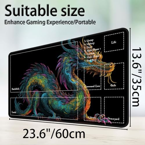 for MTG Game Playmat, for Magic TCG Rubber Play mat,Tabletop Card Playmats with Smooth Surface,Trading Card Inked Game Mat with Zones,Battle Game,Colorful Dragon