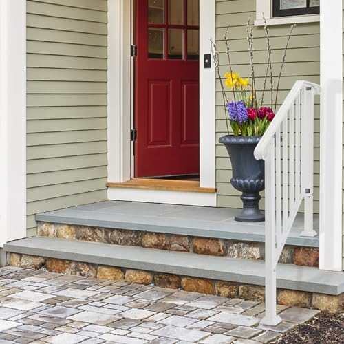 Outvita Handrails for Outdoor Steps, Wrought Iron Handrail Fits 2 or 3 Steps, Transitional Handrail with Installation Kit, Stair Railing for Concrete Steps or Wooden Stairs(White)
