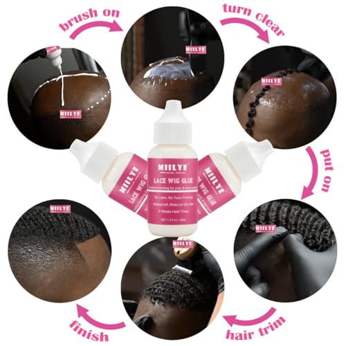 MIILYE Lace Glue for Wigs, Strong Hold Wig Glue for Front Lace Wig, Waterproof Sweat Proof Lace Front Wig Glue Bond Glue for Lace Wigs, Invisible Hair Glue for Wigs Bonding Adhesive, White