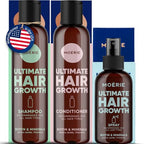 Moerie Mineral Shampoo and Conditioner Plus Hair Growth Spray Set – Ultimate Hair Care Pack – For Longer, Thicker, Fuller Hair - Volumizing Hair Care Products – Paraben & Silicone Free - 3 Products