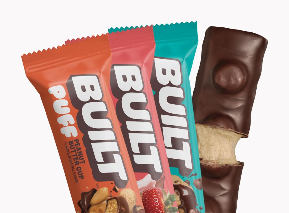 BUILT Bar Puff Protein Bars - Variety Pack - 15-17g Protein Snack Bars with Collagen - Calorie Conscious & Gluten Free - 12 Count, Variety May Vary