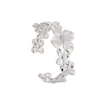 YWMAN Silver Flower Cuff Bracelet, Metallic Floral Chunky Bracelet for Women (Flower 1)