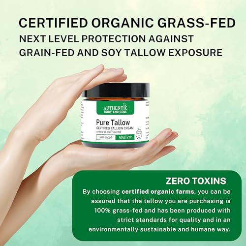 Certified Grassfed Beef Tallow Skin Cream - Whipped Tallow Balm Moisturizer for Sensitive Skin and Baby. (Pure Unscented 4 oz), by Authentic Body And Soul