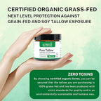 Certified Grassfed Beef Tallow Skin Cream - Whipped Tallow Balm Moisturizer for Sensitive Skin and Baby. (Pure Unscented 4 oz), by Authentic Body And Soul