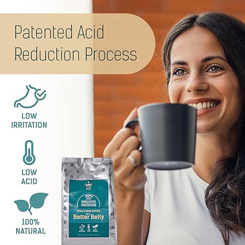Glorybrew Low Acid Whole Bean Coffee 1 lb I Light Roast Coffee Beans I For Sensitive Stomachs - Less Irritation I Unique Screw Cap for Fresh Coffee I 100% Natural
