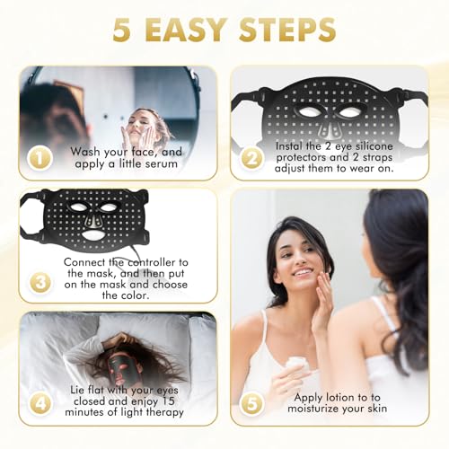 Red Light Therapy for Face, Led Face Mask Light Therapy, 7 Colors LED Face Mask Light Therapy At Home, Black