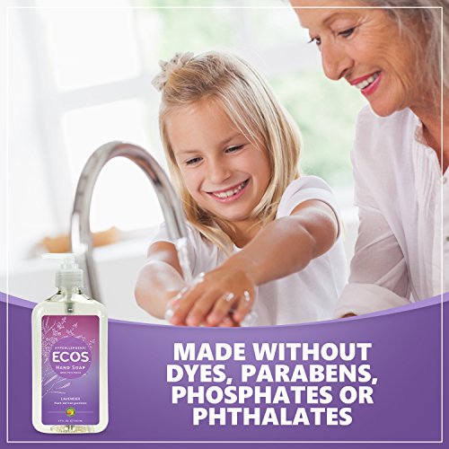 ECOS Hypoallergenic Hand Soap - All Natural pH-Balanced Handwash Soap with Vitamin E - Safe for Sensitive Skin - Lavender - 17 Oz Bottle (6 pack)