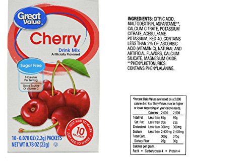 Great Value Low Calorie Sugar-Free Drink Mixes Variety Fruit Flavor 3-Box Bundle (Cherry,Grape,Orange Early Rise, 3-Pack)