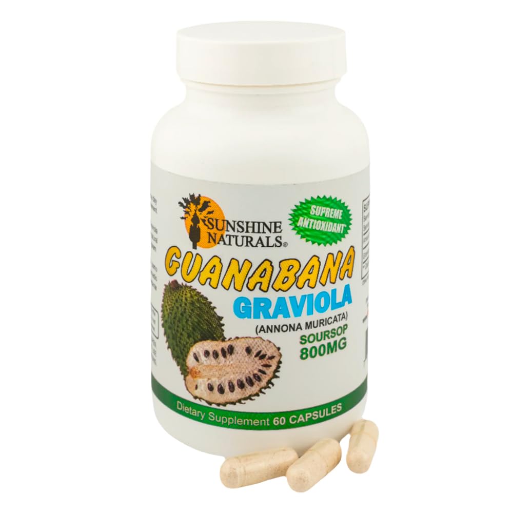 Sunshine Naturals Graviola Supplement. Immune Support, Digestive Aid, Antioxidant Defense, and Detoxification. Promotes Healthy Digestion, Cellular Health, and Overall Wellness. 60 Capsules. Pack of 3