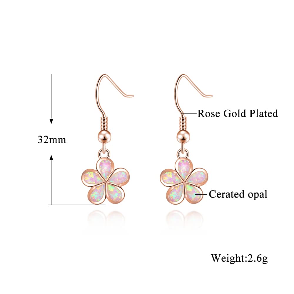 CiNily Rose Gold Plated Flower Dangle Drop Earrings Opal Earrings for Women