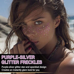 10 Pcs Purple-Silver Dual-Tone Glitter Freckles, Double Colors Glitter Face Tattoo, Waterproof Face Sparkle, Long-Lasting 48h Freckles for Women
