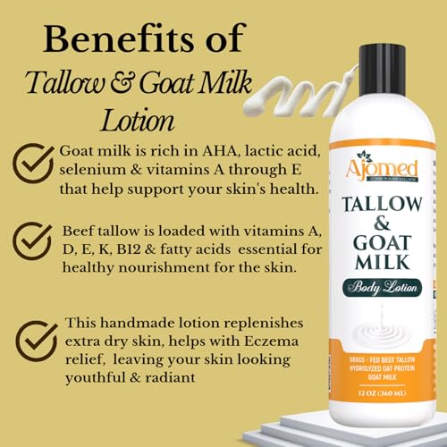 Tallow & Goat Milk Body Lotion for Sensitive Skin, Organic Tallow Lotion - Soothes Dry skin, Goat Milk face and body Moisturizer - Handmade Tallow for skin cream 16
