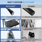 TICONN 3 Step Ladder, Heavy Duty Foldable Step Stool, Portable Steel Folding Stool for Household Garage Storage (Blue)
