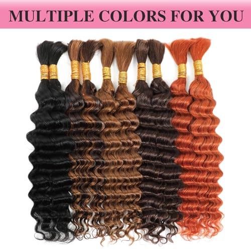 Blonde Braiding Hair 100g 20 Inch Human Braiding Hair Deep Water Wave Bulk Human Hair for Braiding Brazilian Human Braiding Hair for Boho Braids Color 30