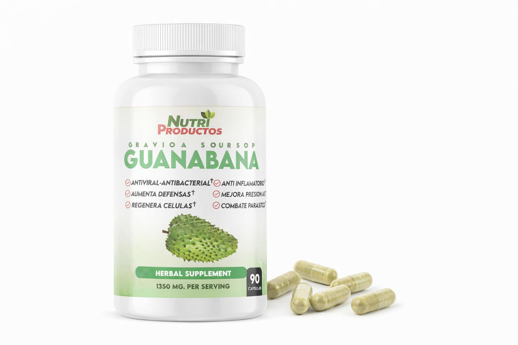 Nutrisalud Products Capsulas de Guanabana Extra potente 1350mg per Serving. Set de 2 frascos con 90 Cap c/u. Aumenta Defensas, Anti Inflamatorio, Mejora Presion Arterial, Regenera Celulas.