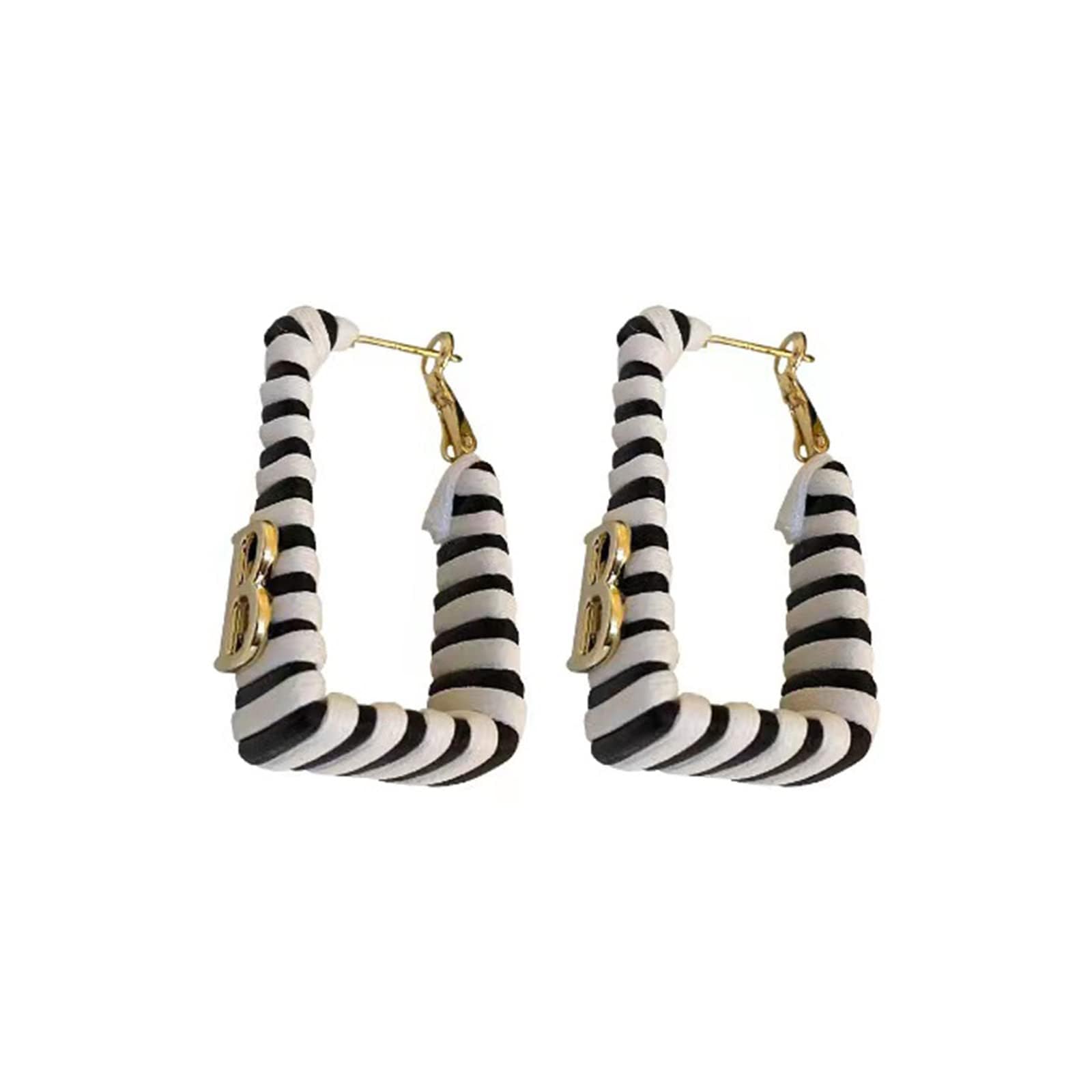 TOPATU Designer Earrings for Women - Alloy Letter B - Clip-on Stud Earrings - Black and White