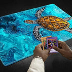 Playmats for Magic: The Gathering MTG Card Game Mat Plus 50 Pcs Card Sleeves, 24 x 14 inch TCG Mat with Stitched Edge for Commander Deck Duskmourn Board Game, Turtle Swim in Ocean