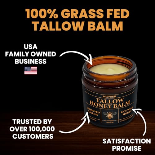 MONIER Tallow and Honey Balm for Face, Beef Tallow for Skin, Moisturizer with 100% Organic Grass-Fed Beef Tallow & Raw Wild Honey - Natural Formula for Dry & Sensitive Skin (Unscented)