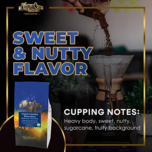Mt. Whitney Colombia Monte Sierra Organic,Single origin, Medium Dark Roast, Smooth Full Flavored, low Acid Coffee (Ground, 5 Lb)