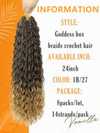 Goddess Box Braids Crochet Hair for Women 24 Inch 8 Packs Boho Crochet Box Braids with Curly Ends Bohemian Pre-looped Box Braids Crochet Braiding Hair Extensions(24inch,1B/27)