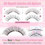 JIMIRE Magnetic Eyelashes with Applicator Soft Magnetic Lashes Black+Brown Reusable Comfortable Magnetic Eyelashes Natural Look Lash Primer No Glue No Eyeliner Needed Soft Magnets Eyelashes