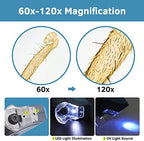 Pocket Microscope, 60x-120x Handheld Mini Microscope Kids with LED Lights, 5 Slides Specimens, BEBANG Portable Microscope for Kids Student Adults Microbiological Observation Lab Study, Educational Kit