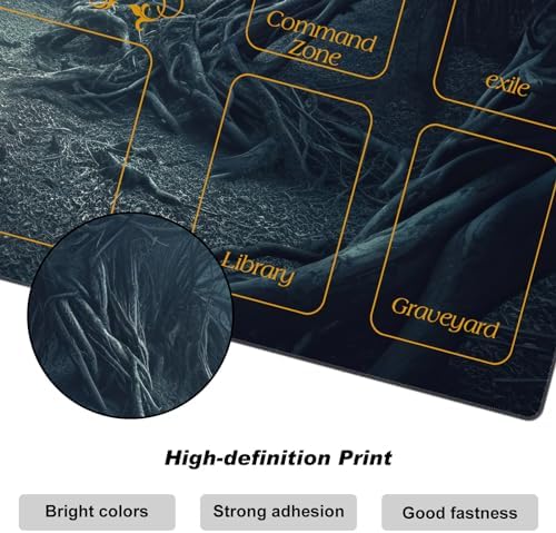 for MTG Playmat with Zones 24 x 14 inches for TCG Playmats Non-Slip Rubber Base Commander Play Mat for Magic The Gathering Playmat Iorcana Trading Card Game, Strange Mysterious Dark Forest