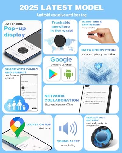 Air Tags for Android,Air Tags-4 Pack Android,Android Tracker Tags,2 Year Battery Life,Google Find Trackers for Google'S Find Hub App,IP65 Waterproof Luggage Tracker Android for Keys,Wallets,Suitcases