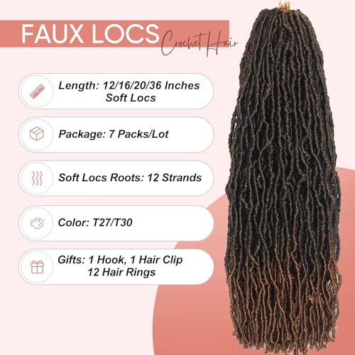 26 Inch Faux Locs Crochet Hair 7 Packs Soft Locs Crochet Hair Pre Looped Locs Hair Braids Goddess Locs Hair Ombre Brown Distressed New Locs for Women T30