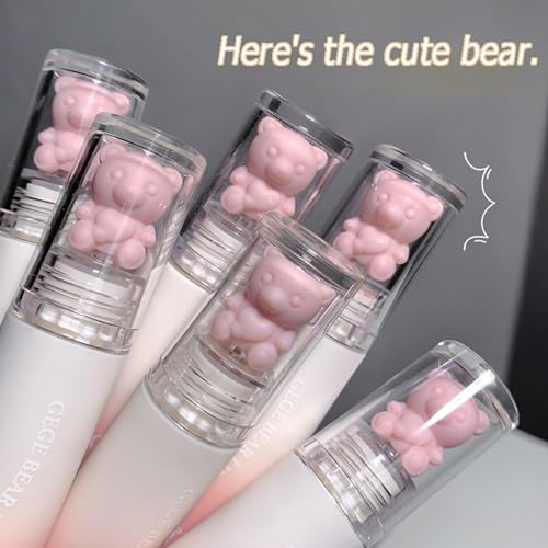 6pcs Pink Bear Matte Lip Gloss, Cute Bear Liquid Lipstick Lip Stain Long Lasting Waterproof Smooth Lip Gloss Lip Glaze Mud Texture Lightweight High Pigment Color Makeup