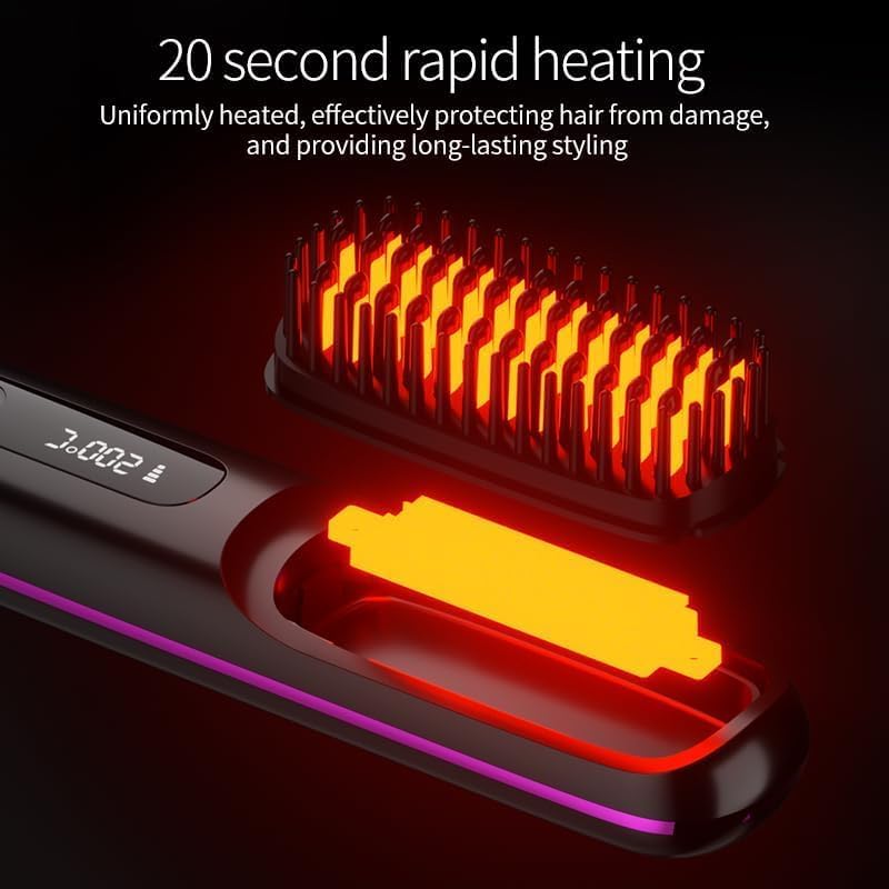 Go Brush Pro Hair Straightener & Curler 2-in-1 – Cordless Comb with Negative Ion, 4000mAh Fast Heating & Portable Travel Design, Rechargeable Brush for Straightening and Curling (1Pcs)