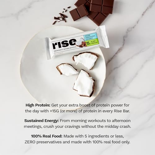 Rise Pea Protein Bar - Chocolately Coconut | Breakfast Bar & Protein Snack 15g Protein Just 5 Whole Food Ingredients Non-GMO Gluten-Free Soy Free