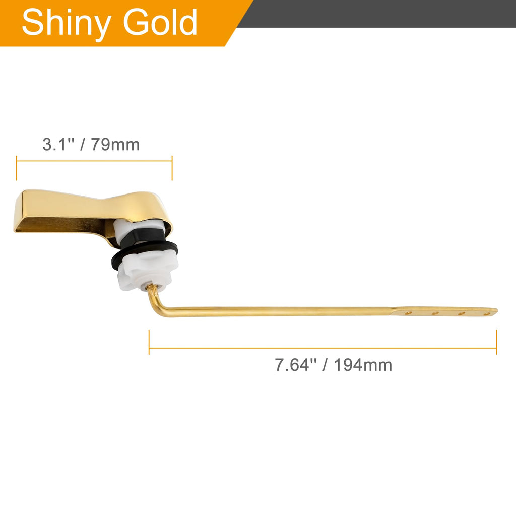 Hibbent Universal Metal Front Mount Toilet Handle Replacement Kit, Brass Toilet Flush Tank Lever with Stainless Steel Flapper Chains for Most Toilets, Shiny Gold