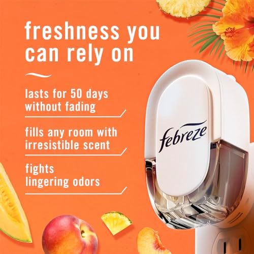 Febreze Plug In Air Freshener, Odor-Fighting Scented Oil Refill, Air Fresheners for Home and Bathroom and Kitchen, Long Lasting for Strong Odors, Hawaiian Aloha Scent, 0.87oz Refills, 3 Count
