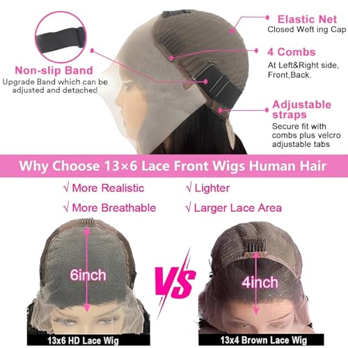 24 Inch 13x6 Deep Wave Lace Front Wigs Human Hair 200 Density 13x6 HD Lace Front Wigs Human Hair Pre Plucked Deep Curly Glueless Wig 100% Virgin Human Hair Lace Front Wigs for Women