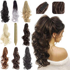 FELENDY Ponytail Extension Claw 18" 20" Curly Wavy Straight Clip in Hairpiece One Piece A Jaw Long Pony Tails for Women Ash Blonde Mix Light Bleach Blonde