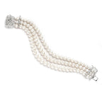 Mariell Genuine Freshwater Pearl 3-Strand Bridal Wedding Bracelet with CZ Safety Clasp, Birthday Gift
