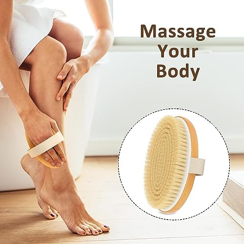 Metene 2 Pack Dry Body Brushes, Exfoliating Body Scrubbers, Natural Bristles for Dry Skin, Improve Circulation, Stop Ingrown Hairs, Reduce Acne and Cellulite (G7130)