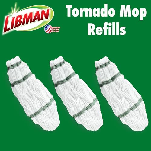 Libman Tornado Mop Refill, Direct Replacement Head for Libman Self Wringing Twist Mop, Cotton, Machine Washable, 3 Pack