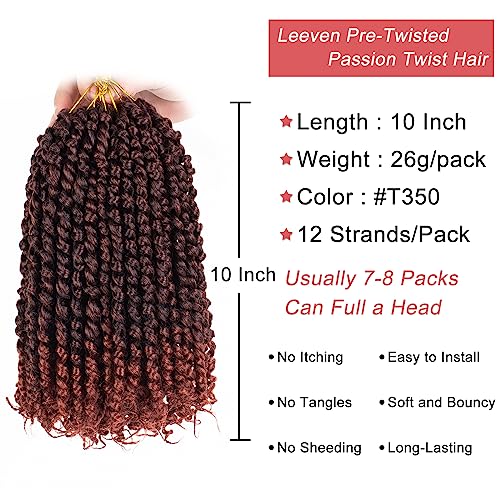 Leeven 8 Packs 10 Inch Ombre Ginger Passion Twist Hair for Women Copper Red Bomb Pre Twisted Water Wave Crochet Braids Hair Pre Looped Curly Bohemian Synthetic Braiding Hair Extensions 12 Strands/Pack