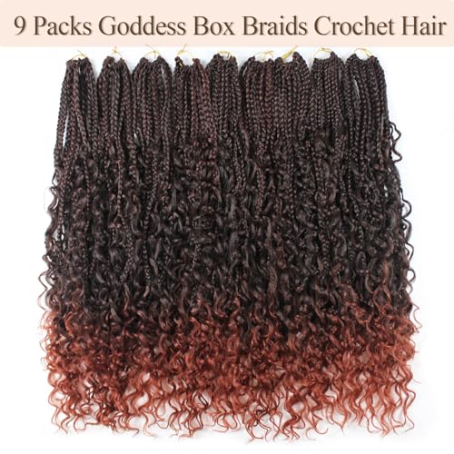 9 Packs Boho Box Braids Crochet Hair 24 Inch Goddess Box Braids Crochet Hair With Curly Ends Synthetic Bohemian Braids Hair Extension For Women (24inch, 1B/350)