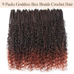 9 Packs Boho Box Braids Crochet Hair 24 Inch Goddess Box Braids Crochet Hair With Curly Ends Synthetic Bohemian Braids Hair Extension For Women (24inch, 1B/350)