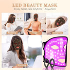 Led Face Mask Light Therapy,Red Light Therapy for Face and Neck,7 Colors LED Facial Skin Care Mask,5 Level Brightness Adjustment,309 LED Beads Can Be Used at Home,Black Gold