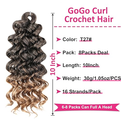 Unionbeauty GoGo Curl Crochet Hair 10 Inch Short Curly Crochet Hair Micro Curly Braiding Hair for Boho Box Braids Ocean Wave Crochet Braids 8 Packs Synthetic Curly Braiding Hair for Woman